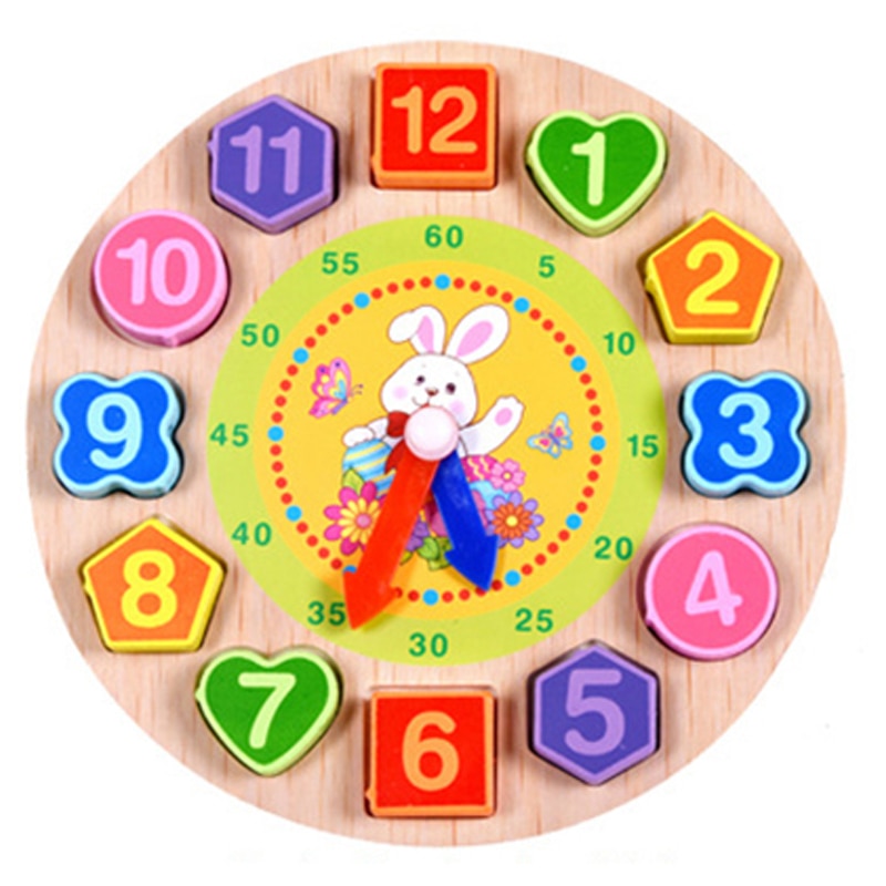 Horloge éducative en bois Montessori avec dessin animé et perles -