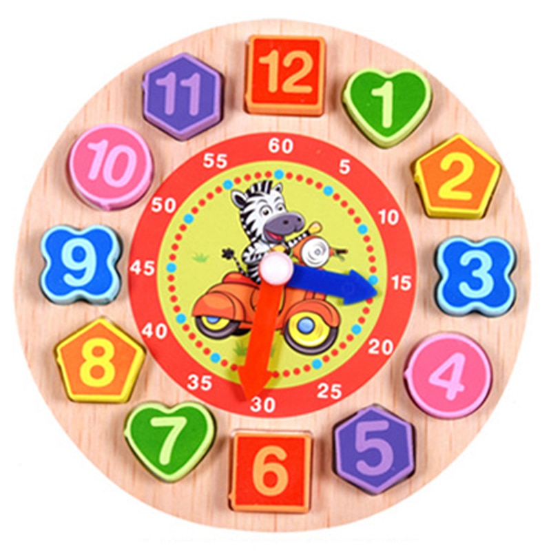 Horloge éducative en bois Montessori avec dessin animé et perles -