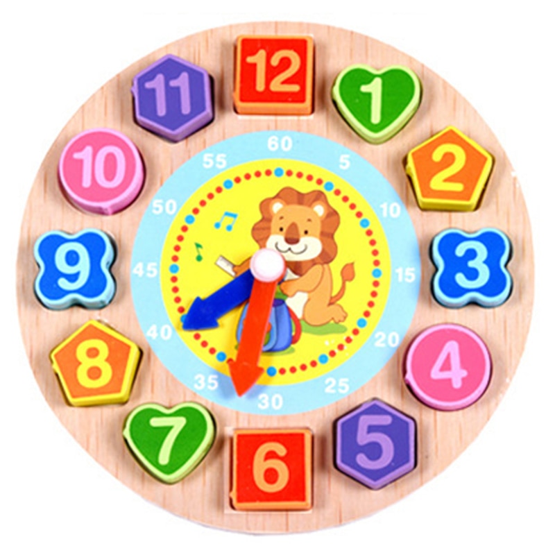 Horloge éducative en bois Montessori avec dessin animé et perles -