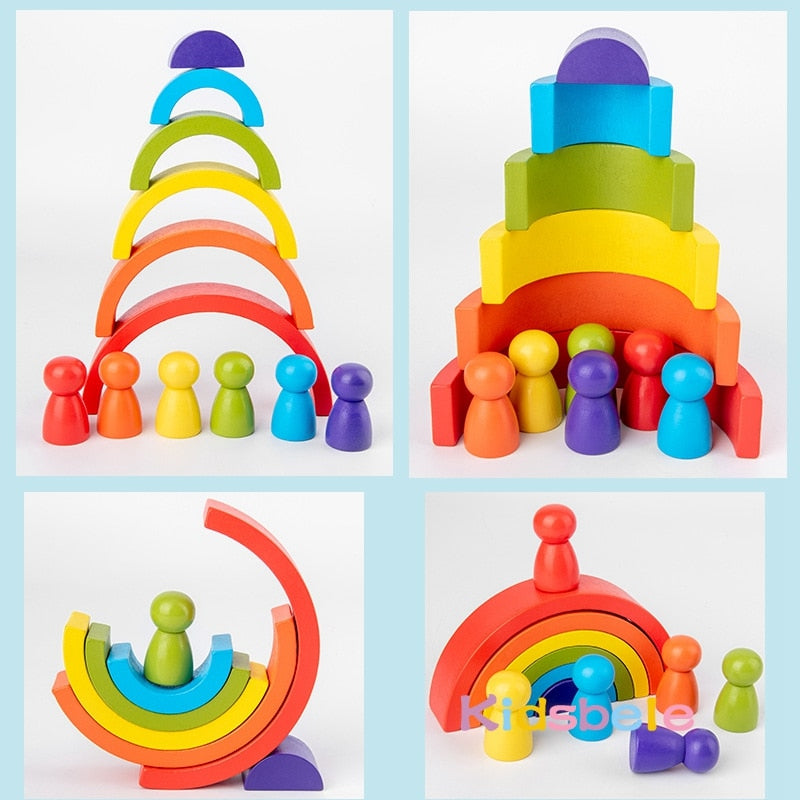 Jouets en Bois Arc-en-Ciel Empilables pour Enfants