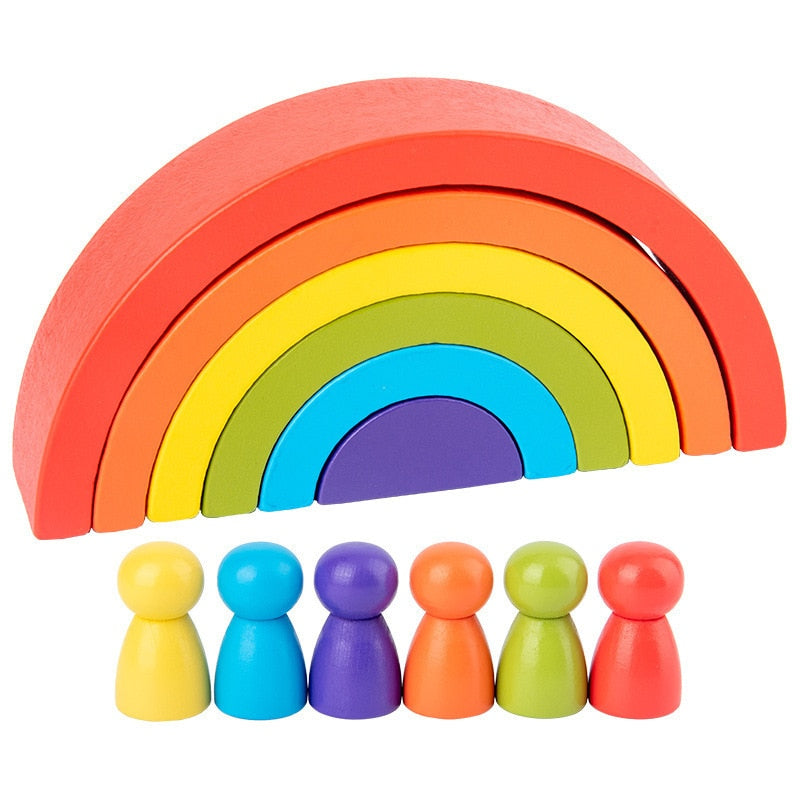 Jouets en Bois Arc-en-Ciel Empilables pour Enfants