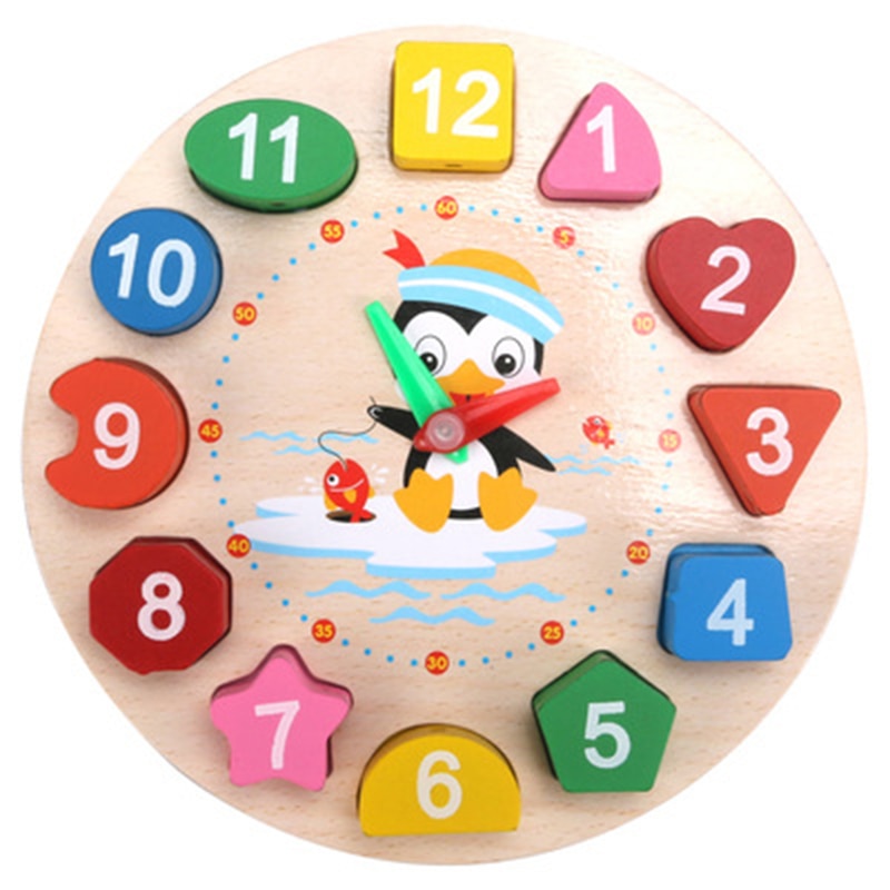 Horloge éducative en bois Montessori avec dessin animé et perles -