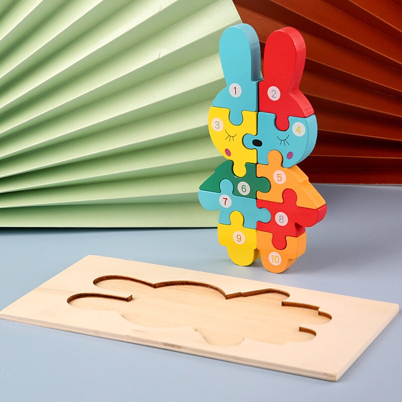 Puzzle 3D en bois Montessori pour tout-petits - Jouet d'éducation précoce - Blocs d'assemblage pour enfants