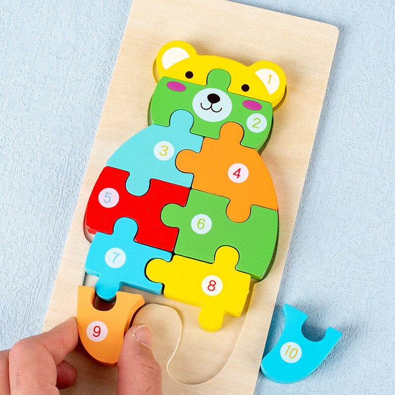 Puzzle 3D en bois Montessori pour tout-petits - Jouet d'éducation précoce - Blocs d'assemblage pour enfants