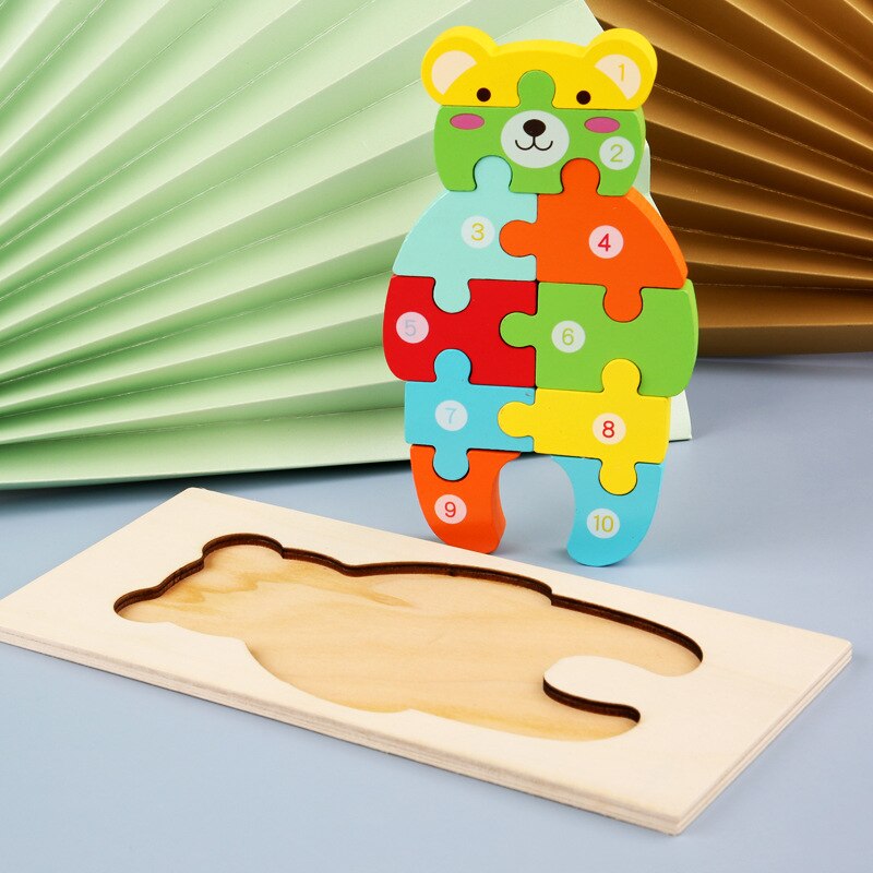 Puzzle 3D en bois Montessori pour tout-petits - Jouet d'éducation précoce - Blocs d'assemblage pour enfants