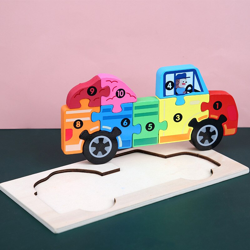 Puzzle 3D en bois Montessori pour tout-petits - Jouet d'éducation précoce - Blocs d'assemblage pour enfants